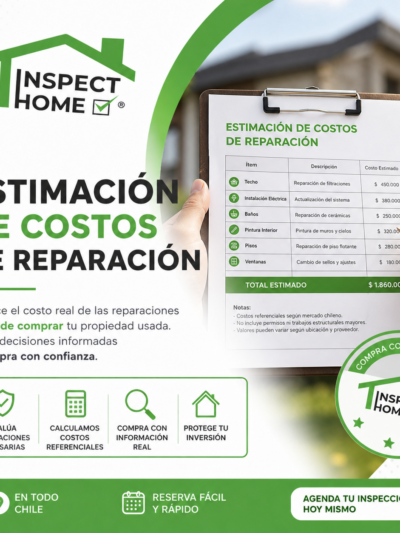 Costos de reparación vivienda usada, Estimación de reparaciones inmobiliarias, Inspección de propiedades en Chile, Reparaciones de viviendas nuevas y usadas, Informe de daños y costos de reparación,
